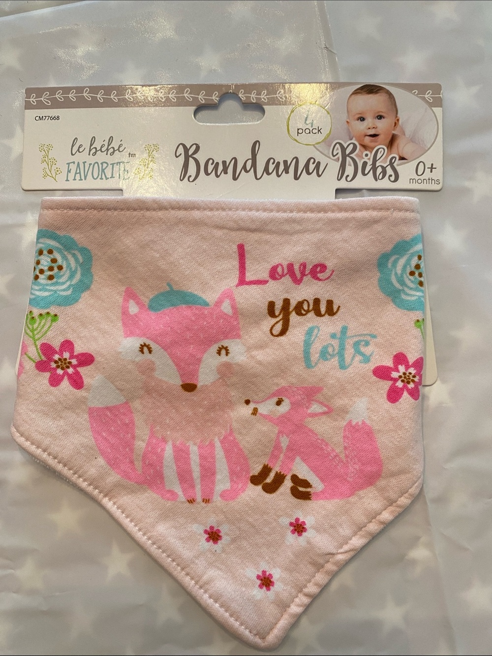 Le Bebe Favorite Pink Fox Bandana Bib Love You Lots